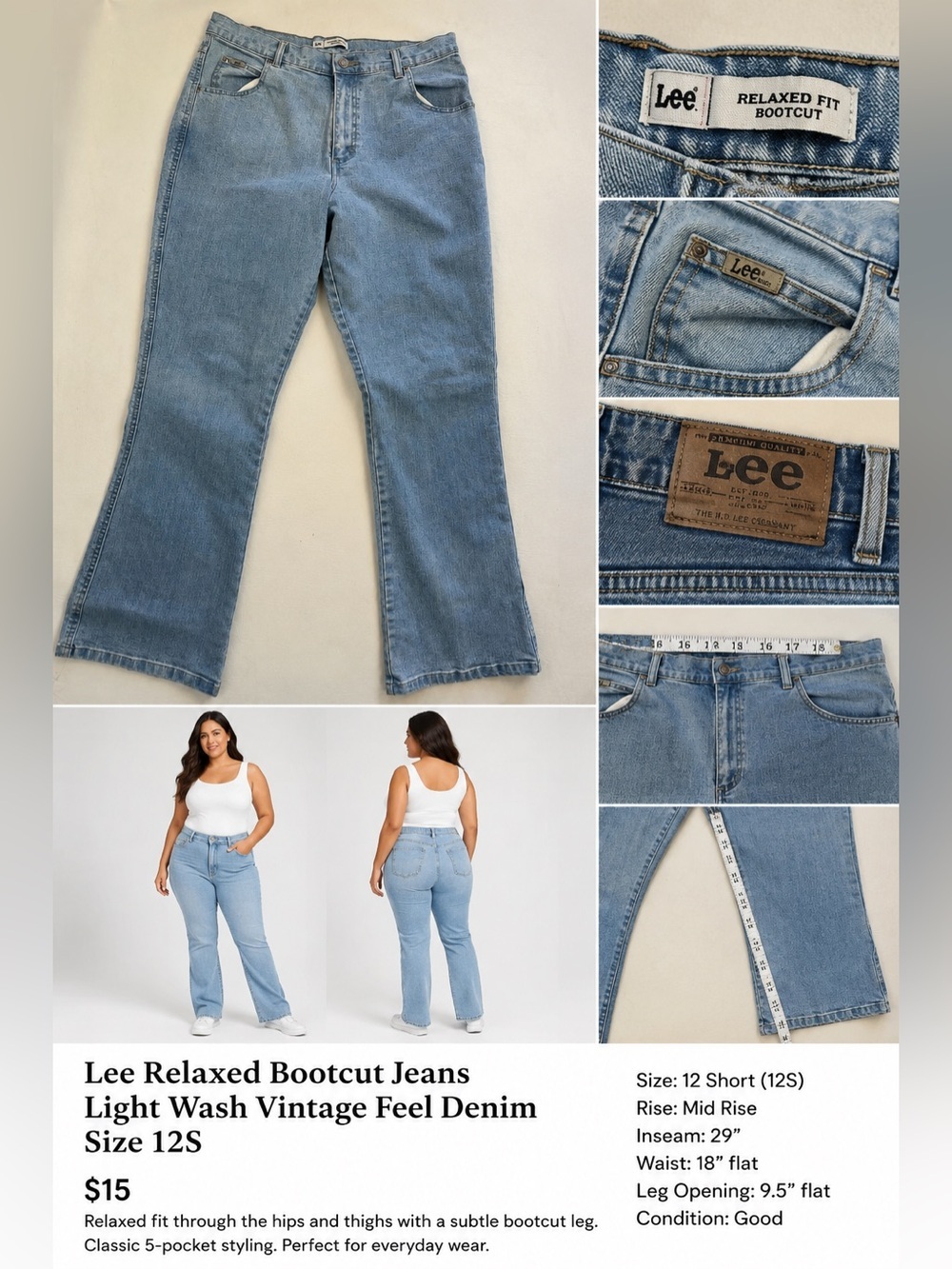 Lee Women’s Bootcut Jeans 12 Short Relaxed Fit Light Wash Denim